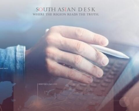 A person using a tablet with a digital interface displaying a world map, graphs, and data visualizations, set against a futuristic background.