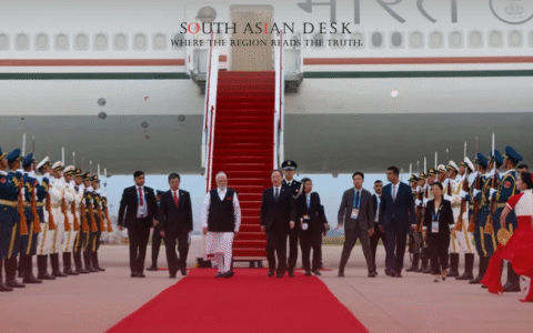 Image of Narendra Modi and Xi Jinping shaking hands at the SCO summit