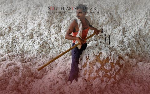 Indian textile workers handle raw cotton amid duty exemption to counter US tariffs in August 2025.