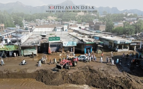 Rescue teams navigate flooded roads in DI Khan after heavy rains on August 23, 2025.