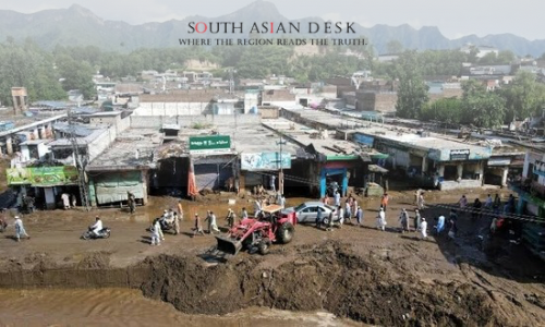 Rescue teams navigate flooded roads in DI Khan after heavy rains on August 23, 2025.
