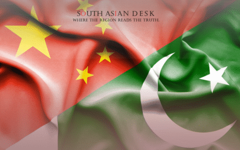A visual graphics of the Pakistani and Chinese Flags