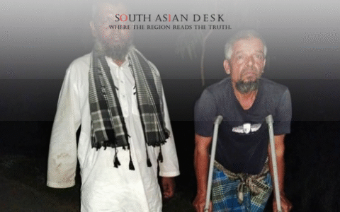 One Disabled man with Crutches and Another Man standing beside the first man in traditional attire pushed by BSF to other side of the border