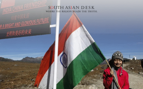 A Chinese Child Is Holding an Indian flag depicting India-China trade