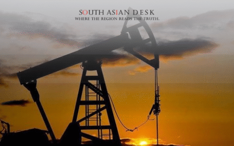 A ground view of an oil refinery