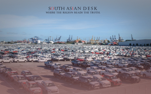 An aerial view of various cars parked in an open ground, showing the Pakistan automotive industry's strengths