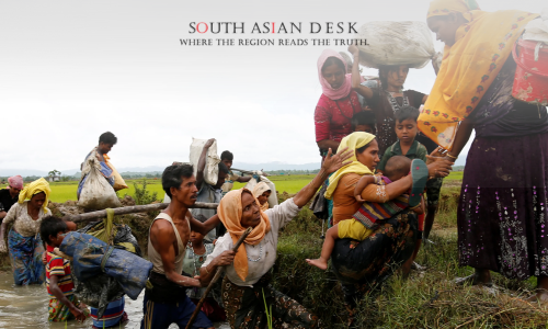 Rohingya refugees protest in Cox’s Bazar, Bangladesh, demanding an end to Rohingya ethnic cleansing in Myanmar.