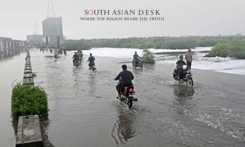 Stagnant water floods Dr Ziauddin Ahmed Road in Karachi, raising fears of disease outbreaks on August 27, 2025.