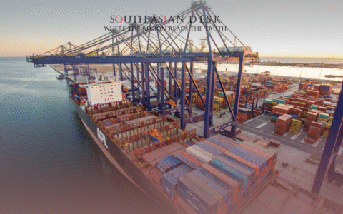 An aerial view of busy Bangladeshi Port as Bangladesh exports surge