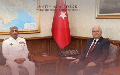 Pakistan and Turkiye's military officials sitting in a meeting for Naval Award