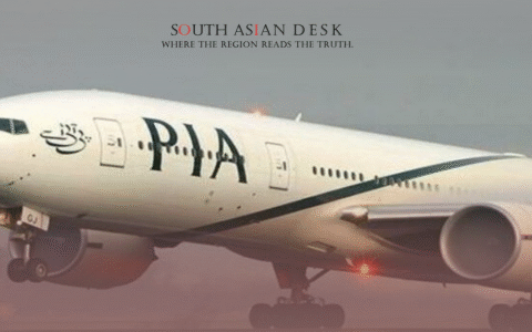 A PIA (Pakistan International Airlines) airplane taking off which is a part of PIA Privatisation