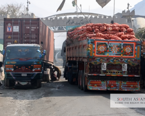 Trucks parked in a dry port depicting Afghanistan Trade Volume increased