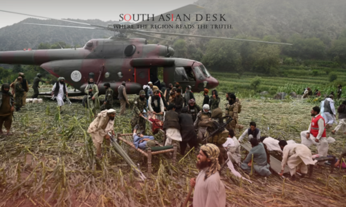 Helicopter aiding Afghanistan earthquake rescue 2025 in Kunar Province.