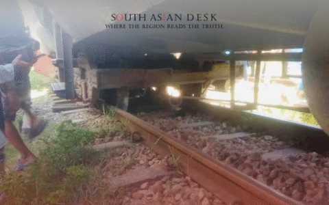 A picture after Brahmanbaria Train Accident showing train derailment