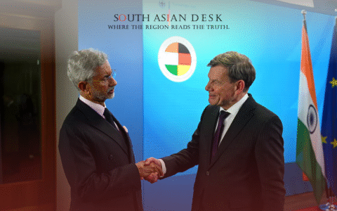 India's FM Shaking Hands, after asking for German Role in EU Trade Negotiations