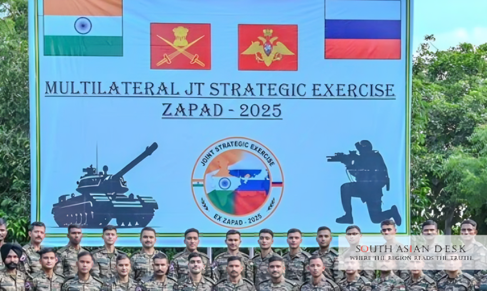 INDIA, RUSSIA, and BELARUS Military Cooperation camp can be seen in the picture