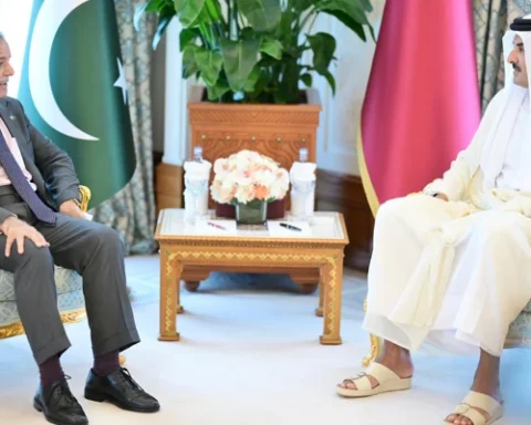 pm shehbaz sharif qatar visit 2025 and having a meeting with Qatari supreme Leader
