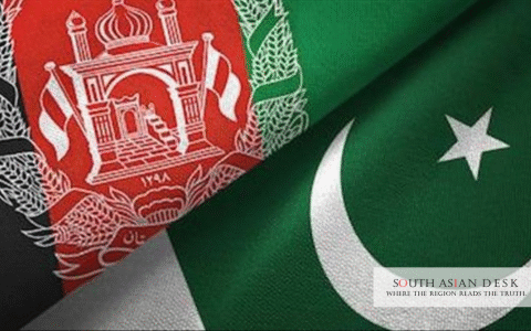 Afghanistan and Pakistan flags in the picture showing pakistan and kabul talks
