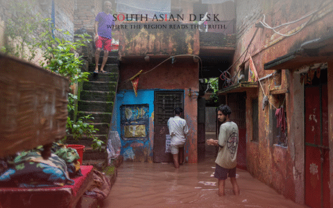 Floodwaters from the Yamuna River inundate low-lying areas in Delhi after breaching the danger mark in September 2025.